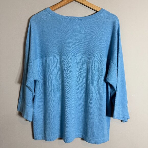 J. Jill Linen 3/4 Sleeve Sweater Pullover Women's Medium Blue Coastal Casual - Picture 8 of 11